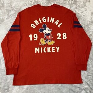 Disney Mickey Mouse Varsity 1928 Long Sleeve T-Shirt Men's L Red Casual‎ Relaxed